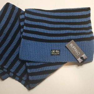 NWT, Buffalo David Bitton Men's Knitted Scarf, blue/black stripe
